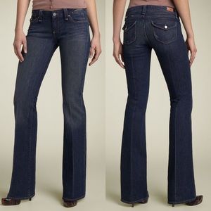 Paige Medium Dark Wash Pico Low Rise Bootcut Jeans